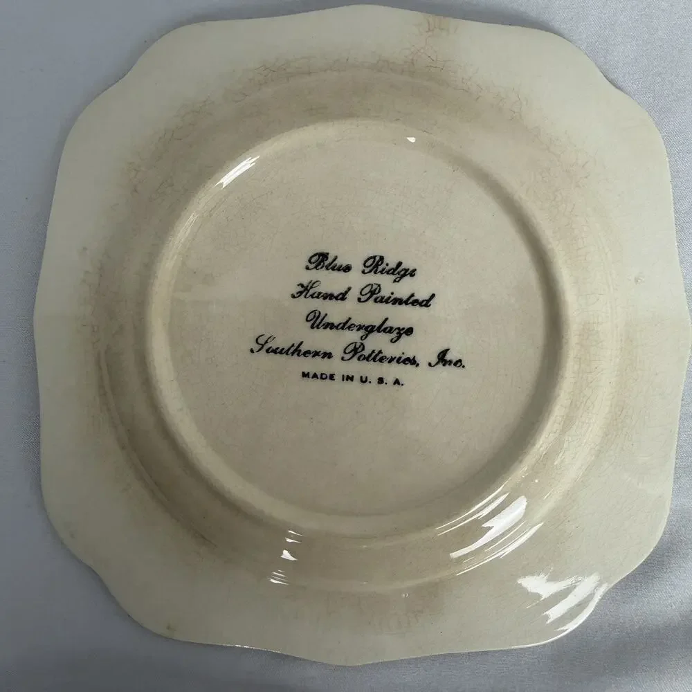 VTG Southern Potteries Set of 6 Blue Ridge 'Country Fair Green' Square Plates 6